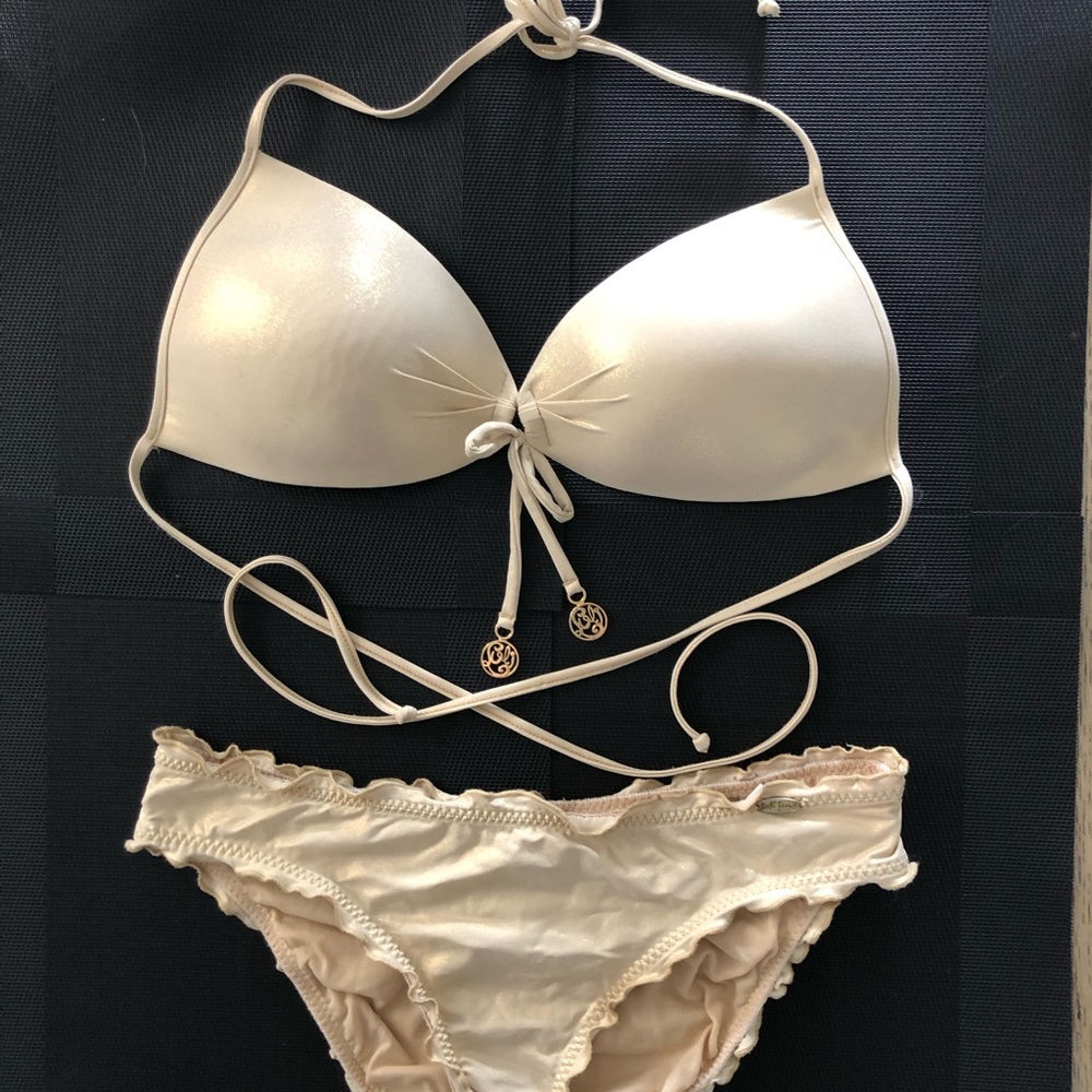 Luli Fama Golden Triangle Bikini Set L Top XL Bottoms